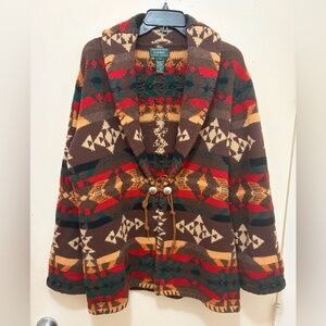 Vintage Ralph Lauren Multicolor Southwestern Hand Knit Wool Cardigan
